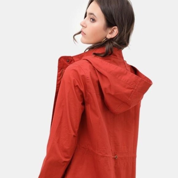 Long Line Hooded Utility Anorak Jacket Coat (Rust Color) - Picture 2 of 3
